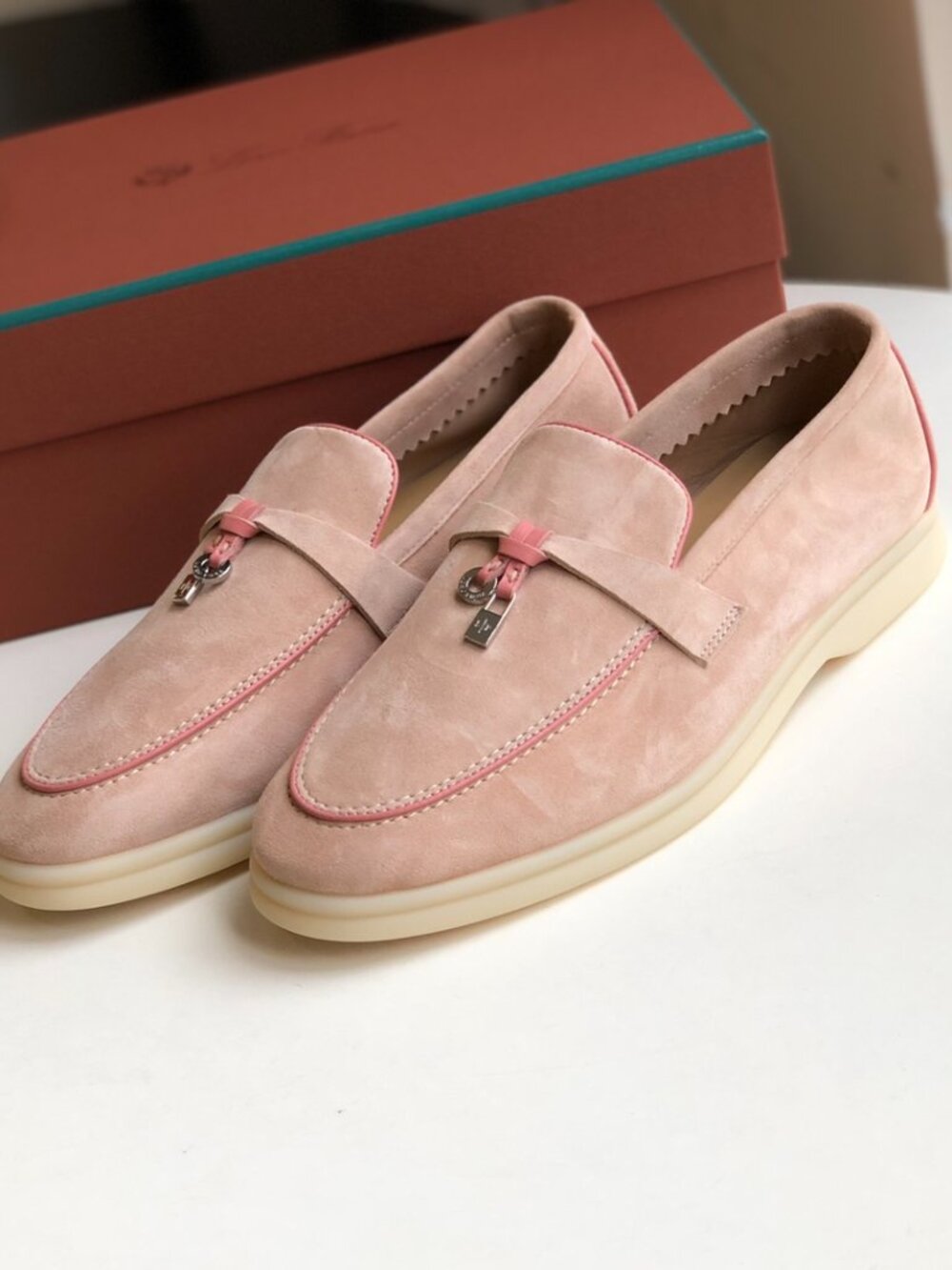 Loro Piana Sand Pink Stitched Loafers - Picture 3 of 8
